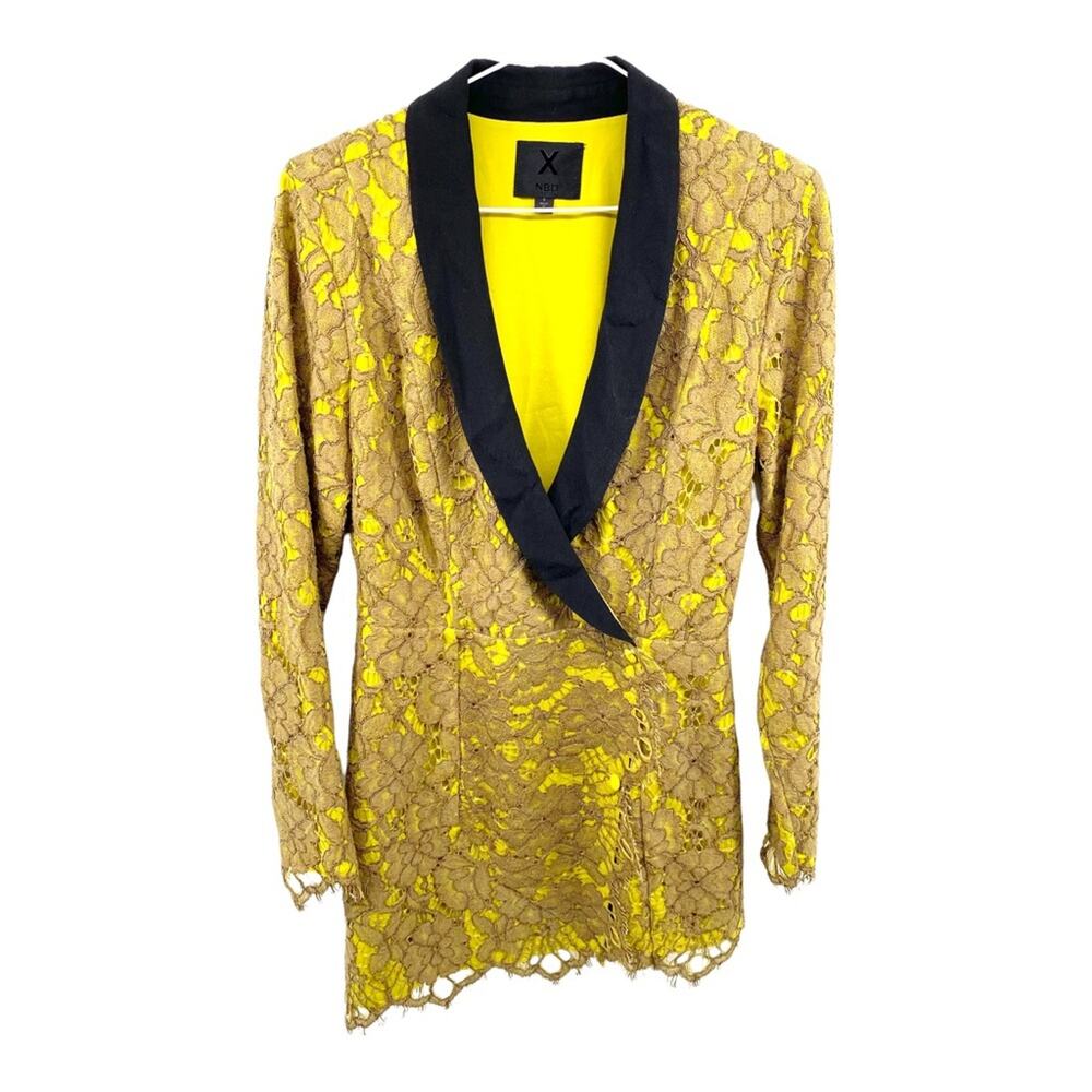 NBD x The Naven Twins Collab Revolve Yellow Lace Mesh Blazer Dress Size Small